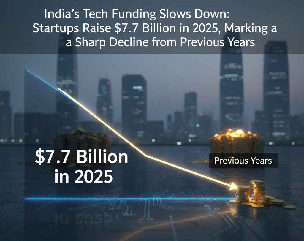 India tech funding slowdown 2025 startups