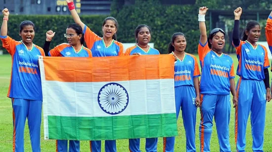 Indian Women’s Blind Cricket Team celebrating after winning the first-ever T20 World Cup