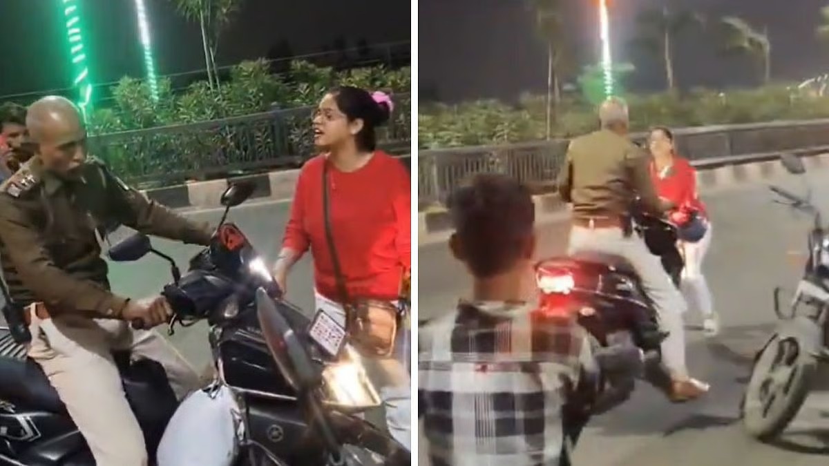 Policeman dragging a pregnant woman on a scooter in Patna viral video