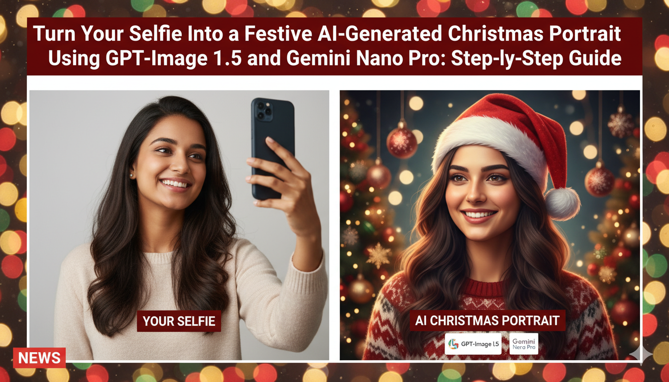 AI-generated Christmas portrait created from a selfie using AI tools