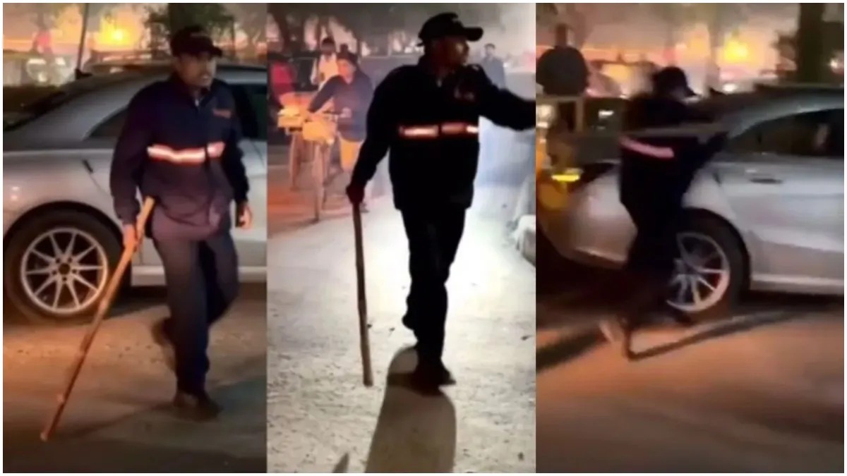 Security guards vandalising luxury Mercedes car during parking dispute in Gurugram